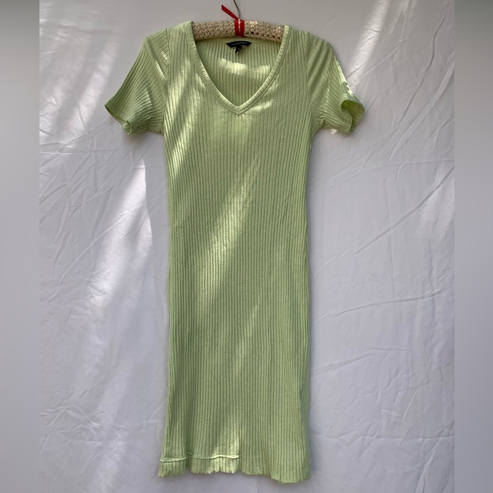 BANANA REPUBLIC short spring green ribbed, cotton-blend dress